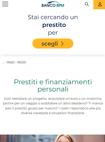 Sito ufficiale del Banco BPM per scegliere la tipologia di prestito