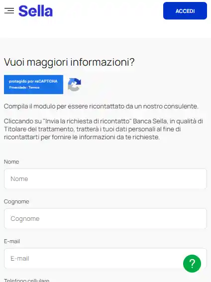 Modulo di contatto prestito Banca Sella