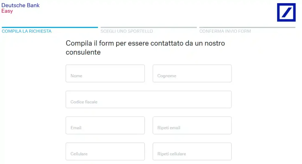 Modulo di richiesta di prestito Deutsche Bank