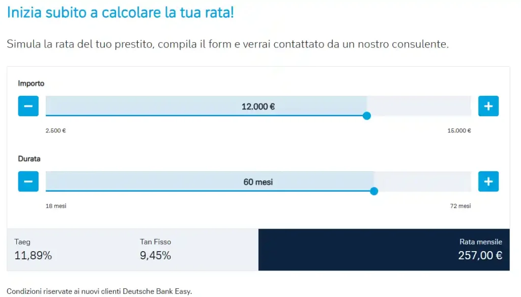 Simulazione prestito Deutsche Bank