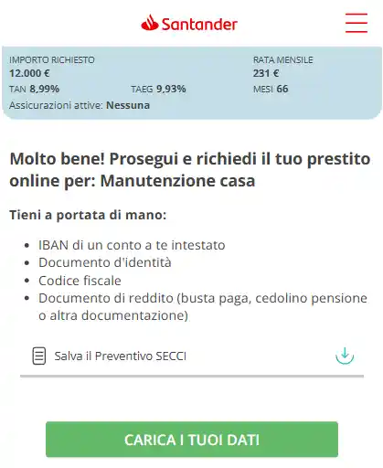 Simulazione prestito Santander