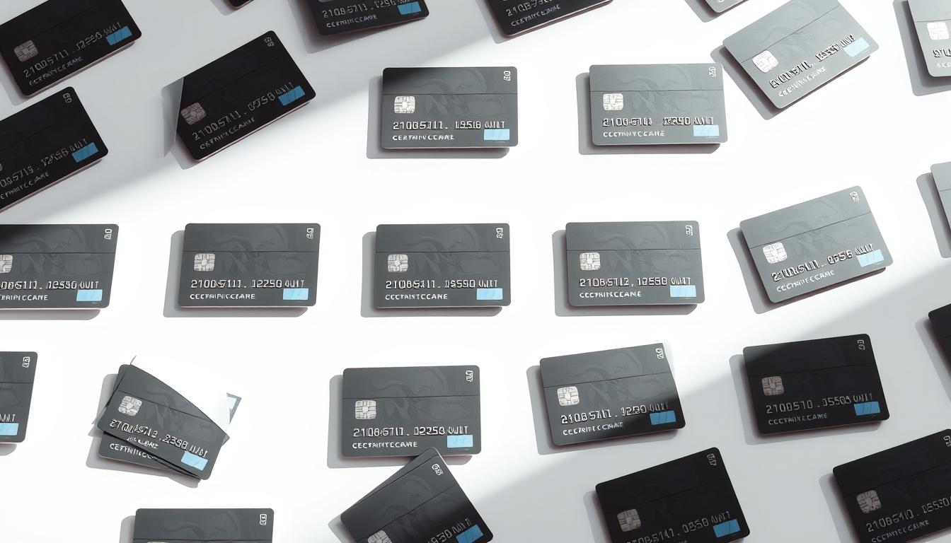 A sleek array of secure credit cards meticulously arranged on a pristine white background, casting soft shadows and reflecting the light with a polished, premium sheen. The cards are framed by a sophisticated and minimalist composition, with a subtle gradient or textured backdrop adding depth and visual interest. The overall mood is one of sophistication, trust, and financial security, conveying the essence of "Top Carte di Credito Sicure" through a clean, elegant, and visually captivating image.